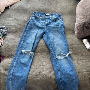 Good American Blue Distressed Straight Leg Jeans